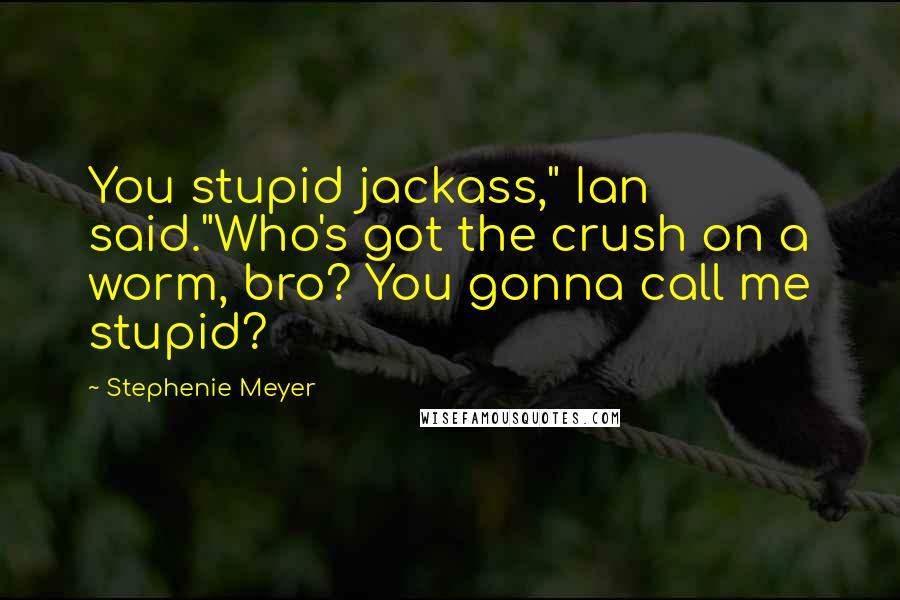 Stephenie Meyer Quotes: You stupid jackass," Ian said."Who's got the crush on a worm, bro? You gonna call me stupid?