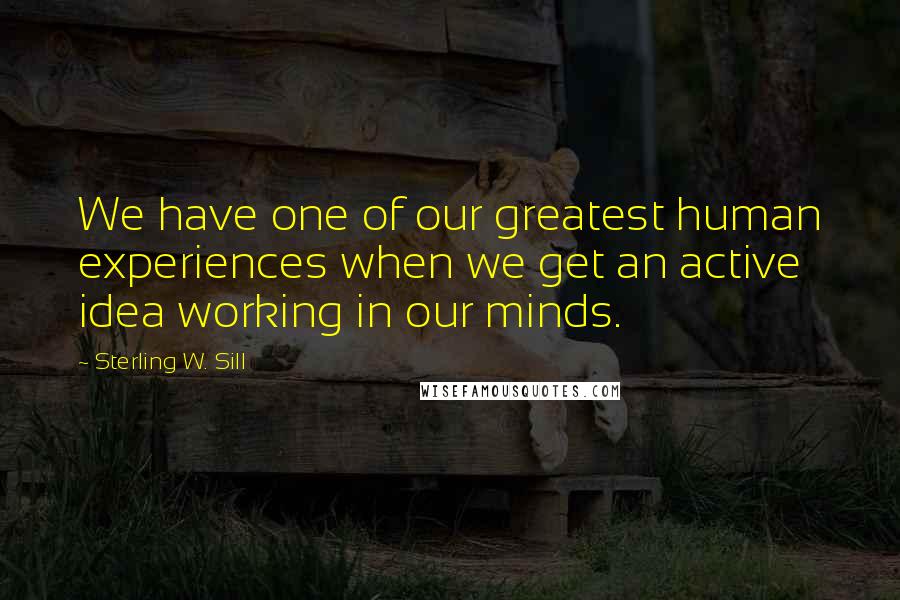 Sterling W. Sill Quotes: We have one of our greatest human experiences when we get an active idea working in our minds.