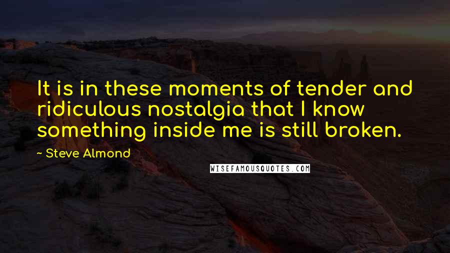 Steve Almond Quotes: It is in these moments of tender and ridiculous nostalgia that I know something inside me is still broken.