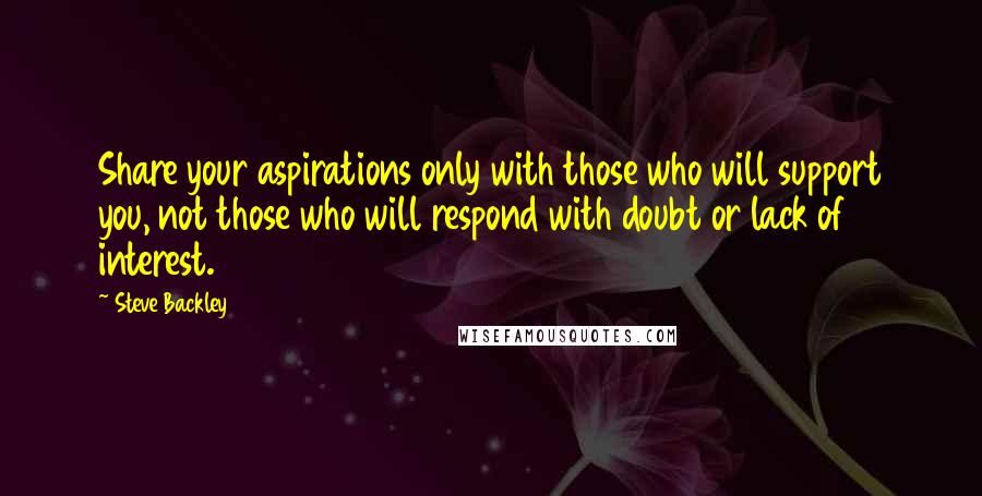 Steve Backley Quotes: Share your aspirations only with those who will support you, not those who will respond with doubt or lack of interest.