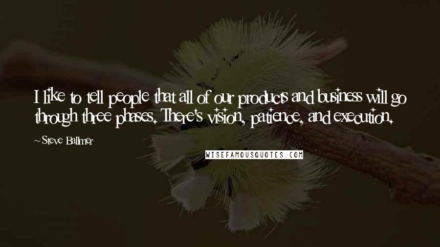 Steve Ballmer Quotes: I like to tell people that all of our products and business will go through three phases. There's vision, patience, and execution.