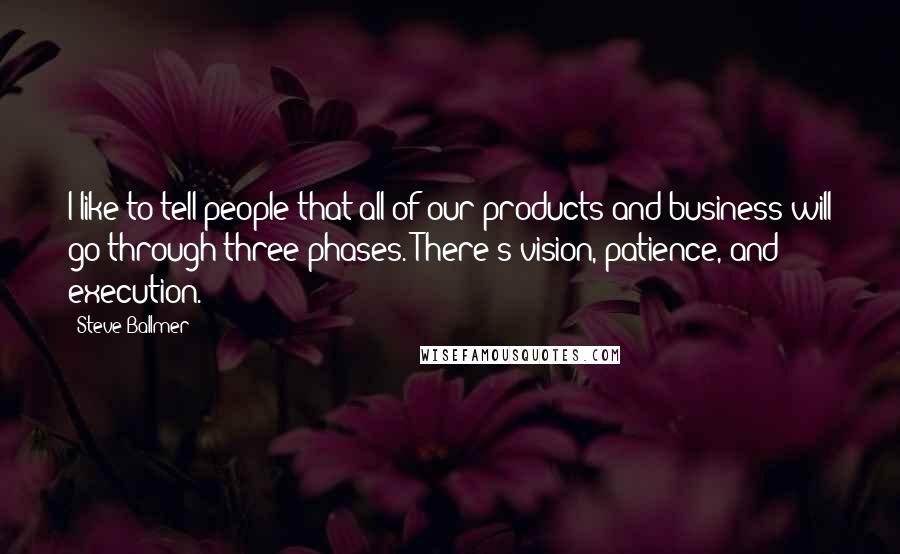Steve Ballmer Quotes: I like to tell people that all of our products and business will go through three phases. There's vision, patience, and execution.