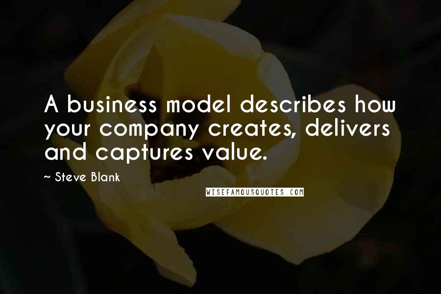 Steve Blank Quotes: A business model describes how your company creates, delivers and captures value.