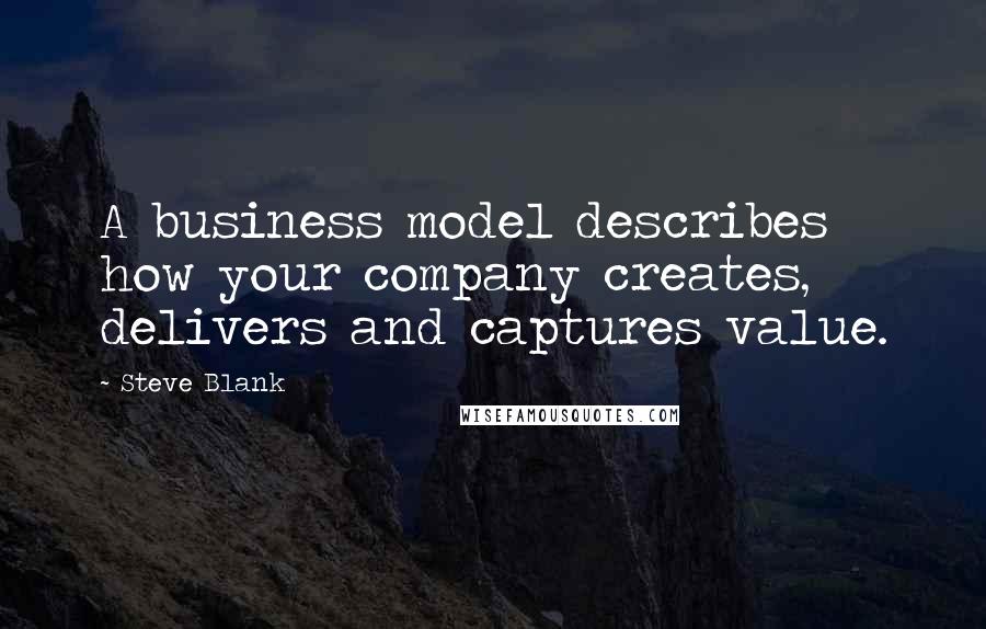 Steve Blank Quotes: A business model describes how your company creates, delivers and captures value.