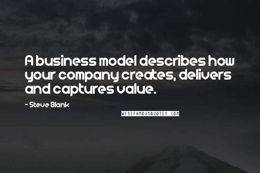 Steve Blank Quotes: A business model describes how your company creates, delivers and captures value.