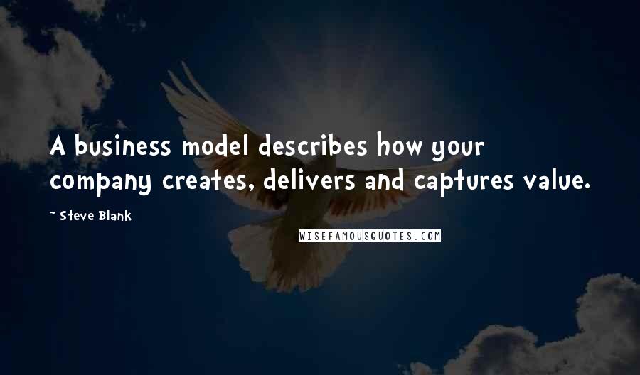 Steve Blank Quotes: A business model describes how your company creates, delivers and captures value.