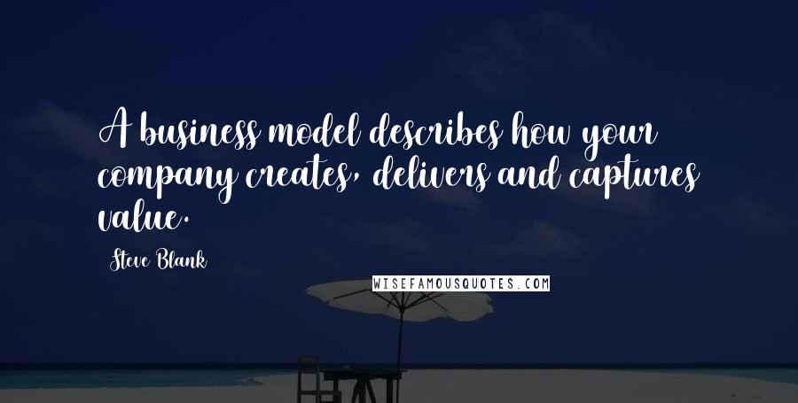 Steve Blank Quotes: A business model describes how your company creates, delivers and captures value.