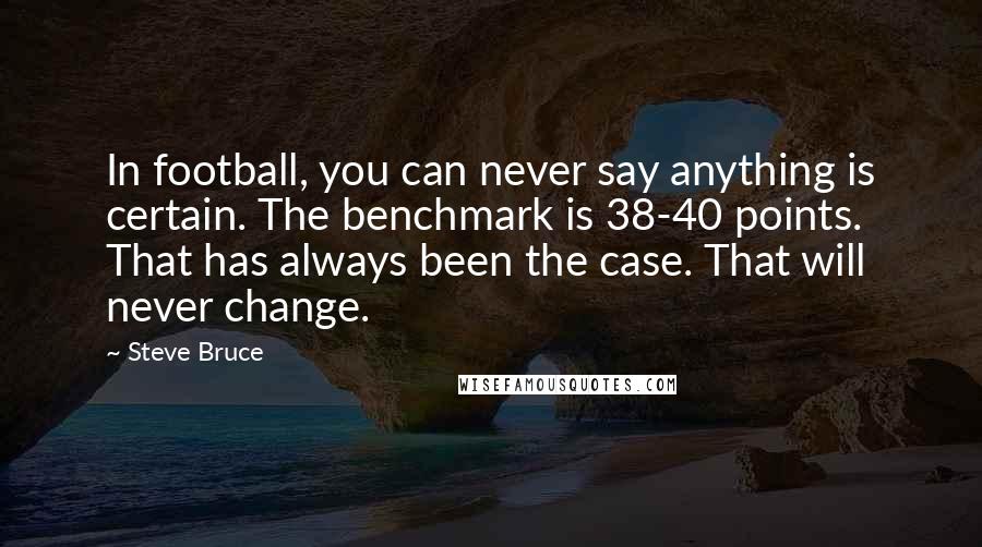 Steve Bruce Quotes: In football, you can never say anything is certain. The benchmark is 38-40 points. That has always been the case. That will never change.