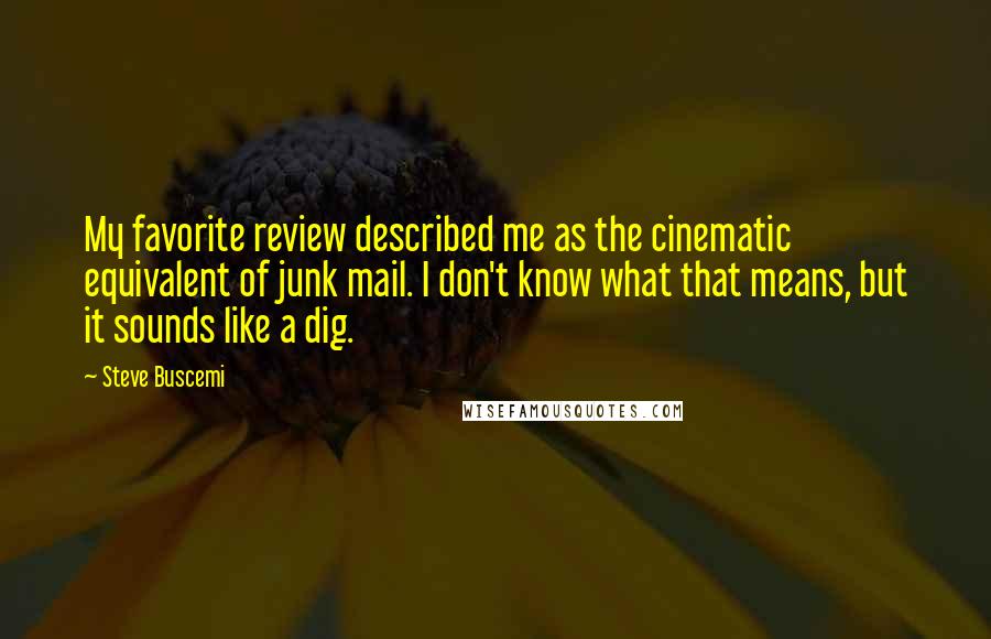Steve Buscemi Quotes: My favorite review described me as the cinematic equivalent of junk mail. I don't know what that means, but it sounds like a dig.