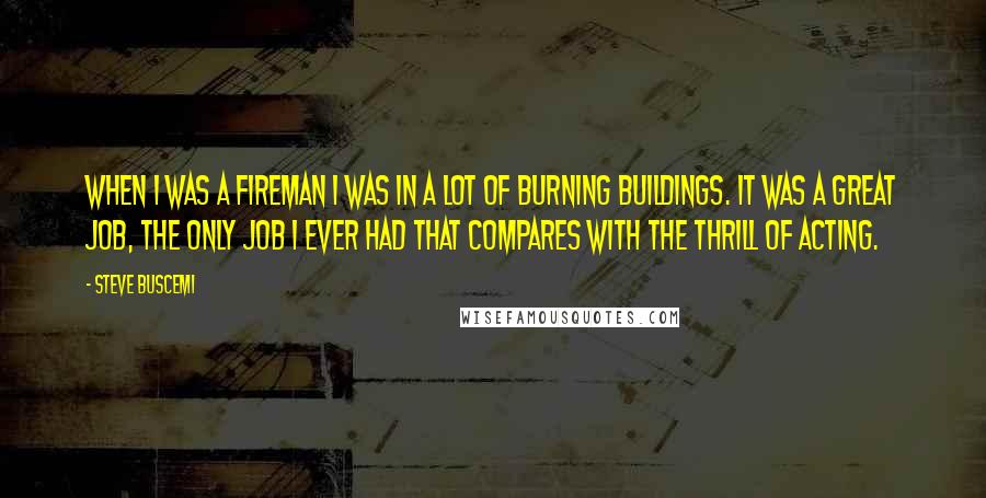 Steve Buscemi Quotes: When I was a fireman I was in a lot of burning buildings. It was a great job, the only job I ever had that compares with the thrill of acting.