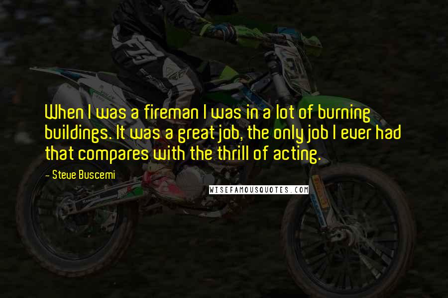 Steve Buscemi Quotes: When I was a fireman I was in a lot of burning buildings. It was a great job, the only job I ever had that compares with the thrill of acting.