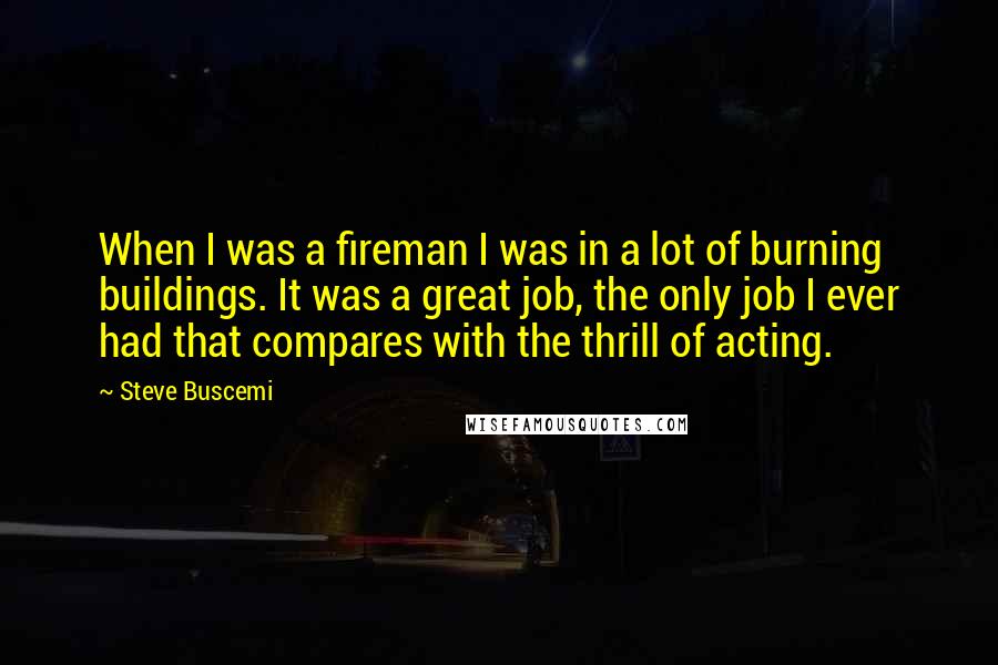 Steve Buscemi Quotes: When I was a fireman I was in a lot of burning buildings. It was a great job, the only job I ever had that compares with the thrill of acting.