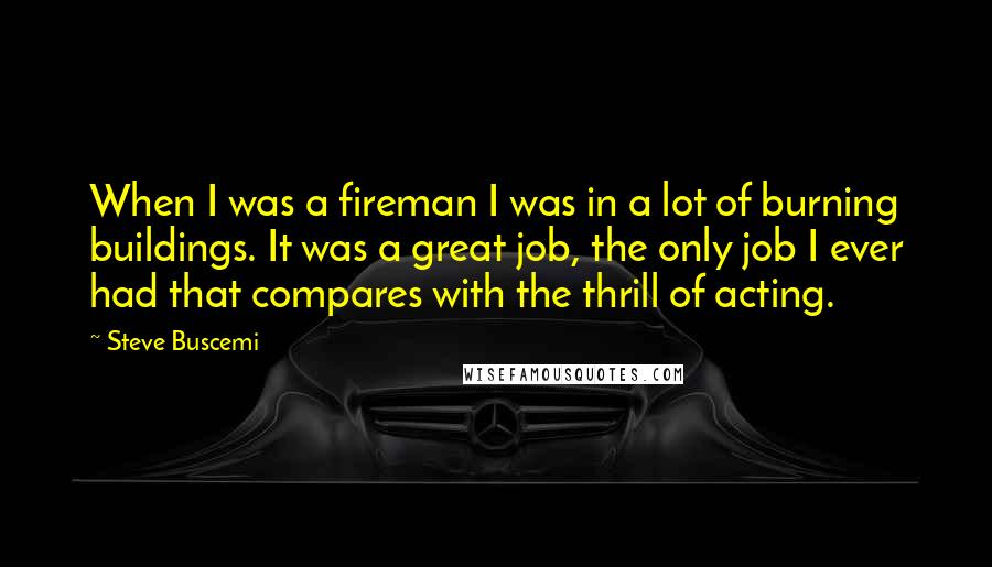 Steve Buscemi Quotes: When I was a fireman I was in a lot of burning buildings. It was a great job, the only job I ever had that compares with the thrill of acting.