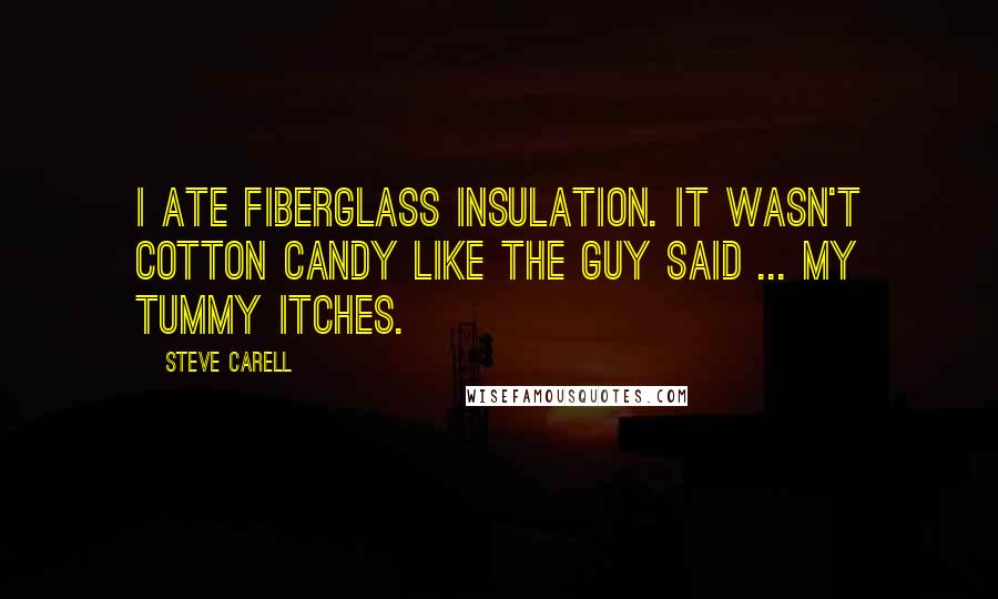 Steve Carell Quotes: I ate fiberglass insulation. It wasn't cotton candy like the guy said ... my tummy itches.