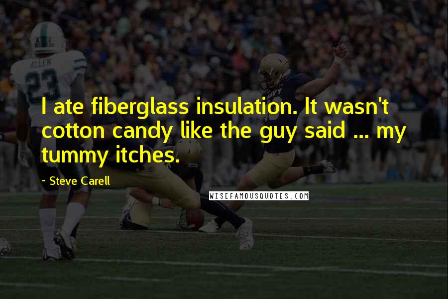 Steve Carell Quotes: I ate fiberglass insulation. It wasn't cotton candy like the guy said ... my tummy itches.