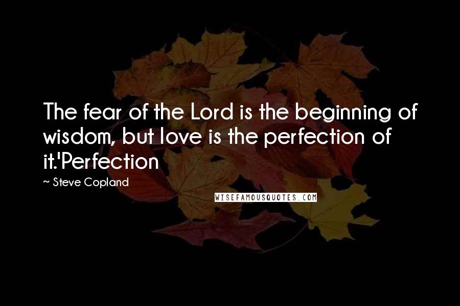Steve Copland Quotes: The fear of the Lord is the beginning of wisdom, but love is the perfection of it.'Perfection