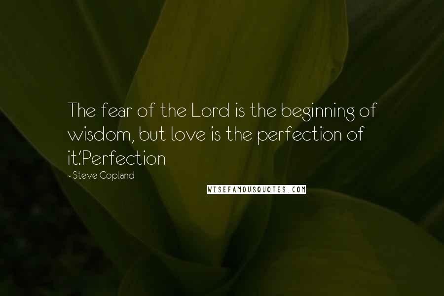 Steve Copland Quotes: The fear of the Lord is the beginning of wisdom, but love is the perfection of it.'Perfection