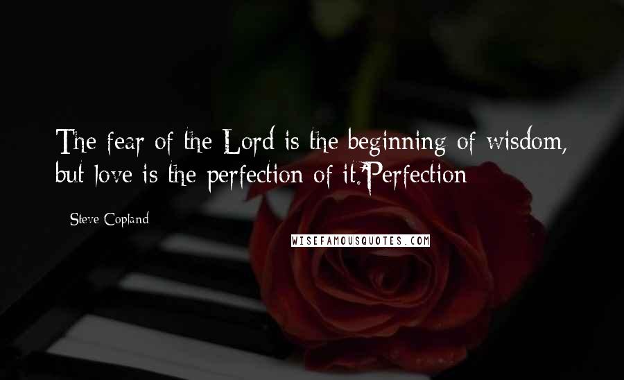 Steve Copland Quotes: The fear of the Lord is the beginning of wisdom, but love is the perfection of it.'Perfection