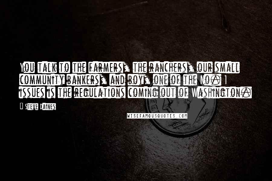 Steve Daines Quotes: You talk to the farmers, the ranchers, our small community bankers, and boy, one of the No. 1 issues is the regulations coming out of Washington.