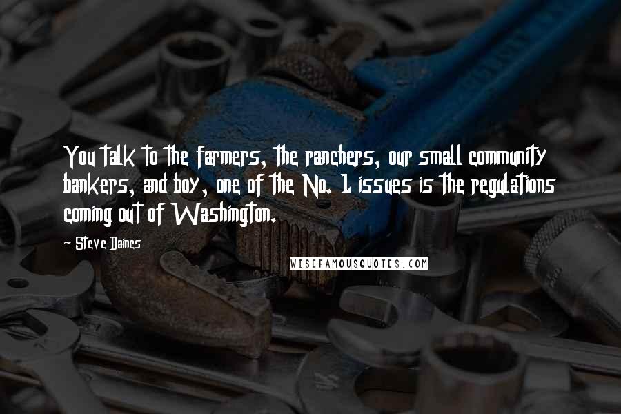 Steve Daines Quotes: You talk to the farmers, the ranchers, our small community bankers, and boy, one of the No. 1 issues is the regulations coming out of Washington.