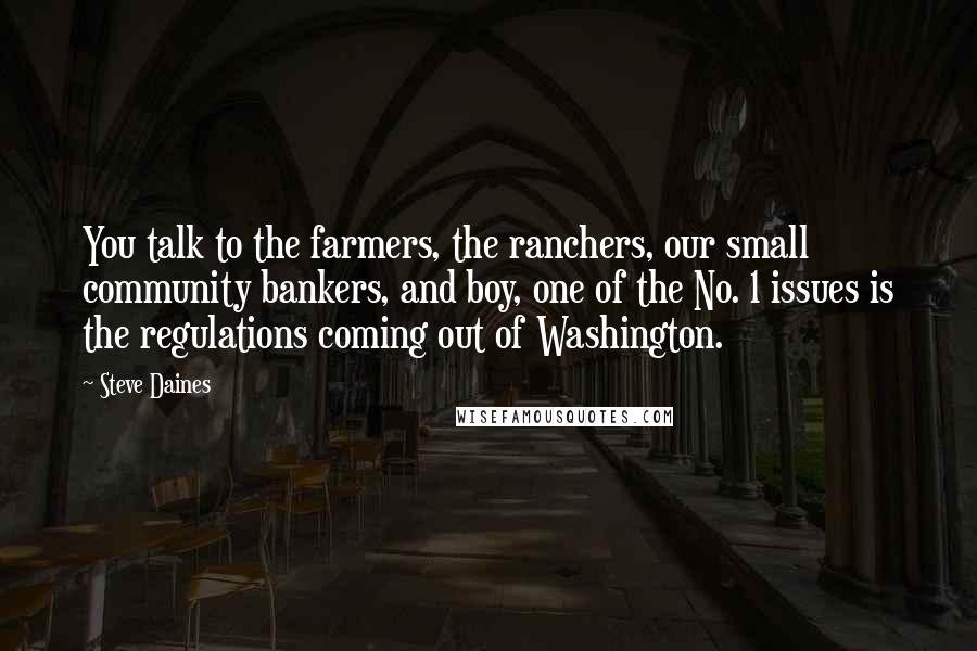 Steve Daines Quotes: You talk to the farmers, the ranchers, our small community bankers, and boy, one of the No. 1 issues is the regulations coming out of Washington.