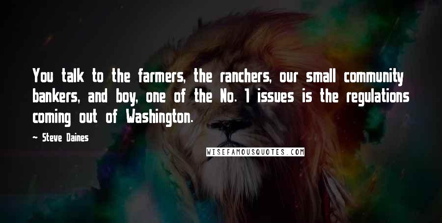 Steve Daines Quotes: You talk to the farmers, the ranchers, our small community bankers, and boy, one of the No. 1 issues is the regulations coming out of Washington.