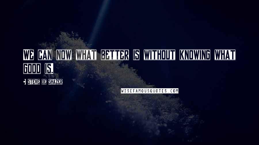 Steve De Shazer Quotes: We can now what better is without knowing what good is.