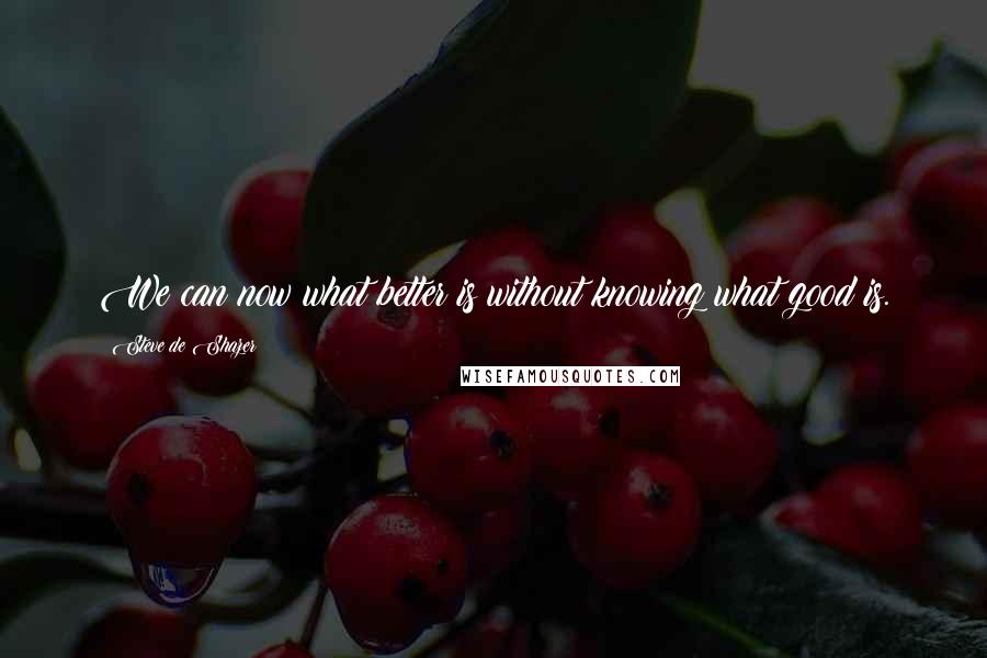 Steve De Shazer Quotes: We can now what better is without knowing what good is.