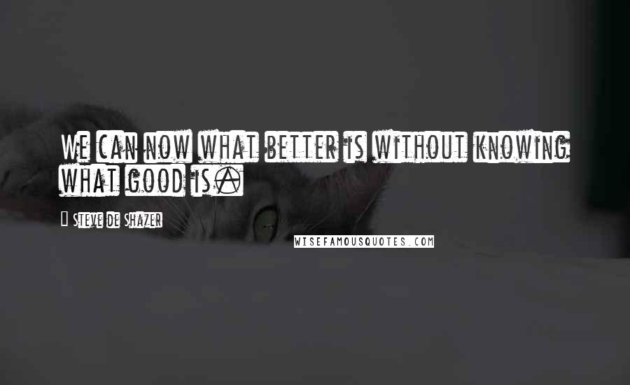 Steve De Shazer Quotes: We can now what better is without knowing what good is.