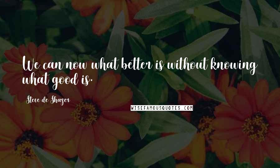 Steve De Shazer Quotes: We can now what better is without knowing what good is.