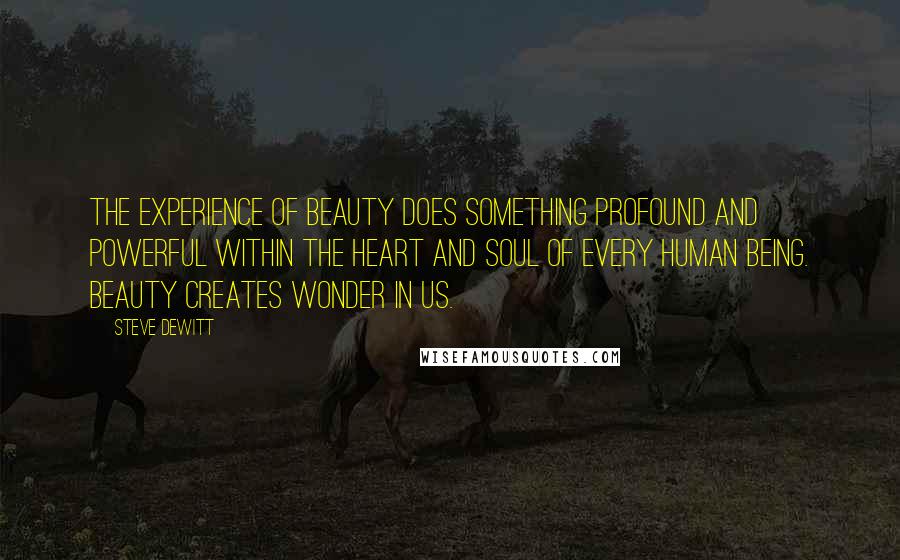 Steve DeWitt Quotes: The experience of beauty does something profound and powerful within the heart and soul of every human being. Beauty creates wonder in us.