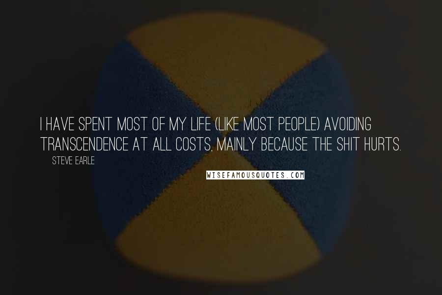 Steve Earle Quotes: I have spent most of my life (like most people) avoiding transcendence at all costs, mainly because the shit hurts.