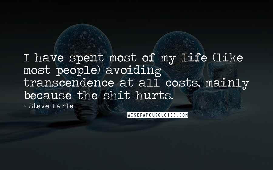 Steve Earle Quotes: I have spent most of my life (like most people) avoiding transcendence at all costs, mainly because the shit hurts.