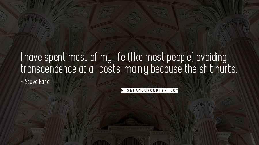 Steve Earle Quotes: I have spent most of my life (like most people) avoiding transcendence at all costs, mainly because the shit hurts.