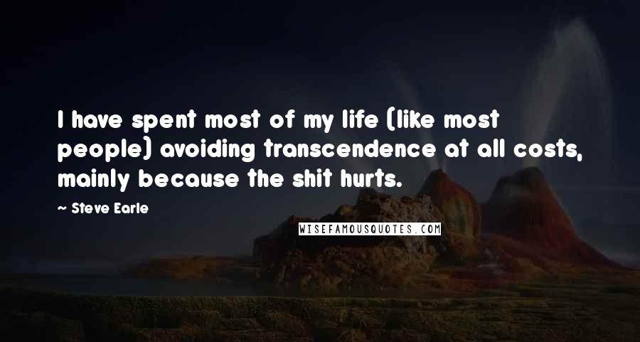 Steve Earle Quotes: I have spent most of my life (like most people) avoiding transcendence at all costs, mainly because the shit hurts.