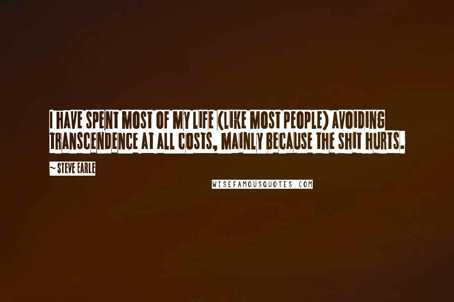 Steve Earle Quotes: I have spent most of my life (like most people) avoiding transcendence at all costs, mainly because the shit hurts.