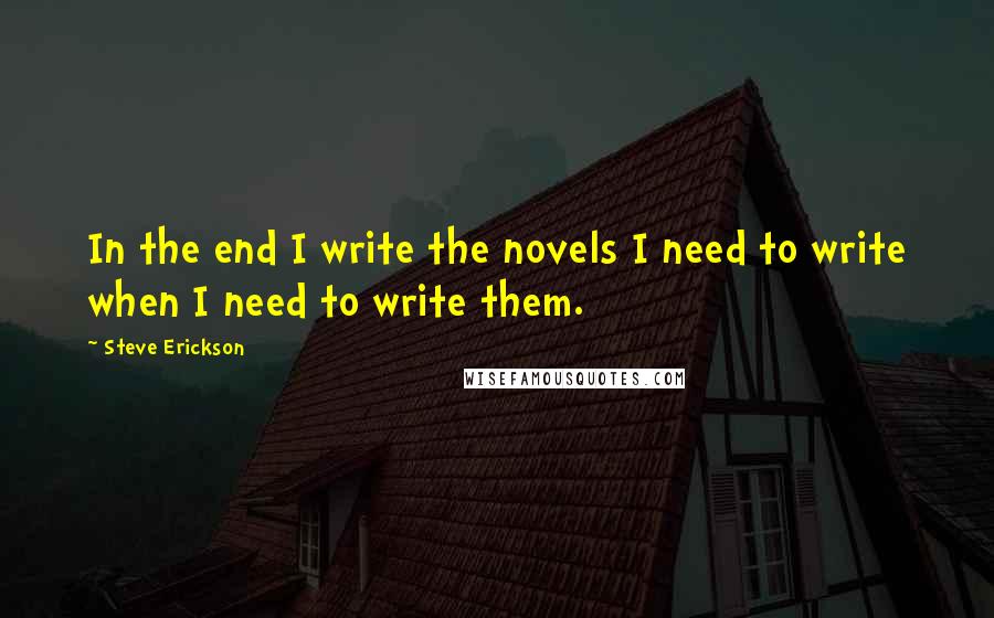 Steve Erickson Quotes: In the end I write the novels I need to write when I need to write them.
