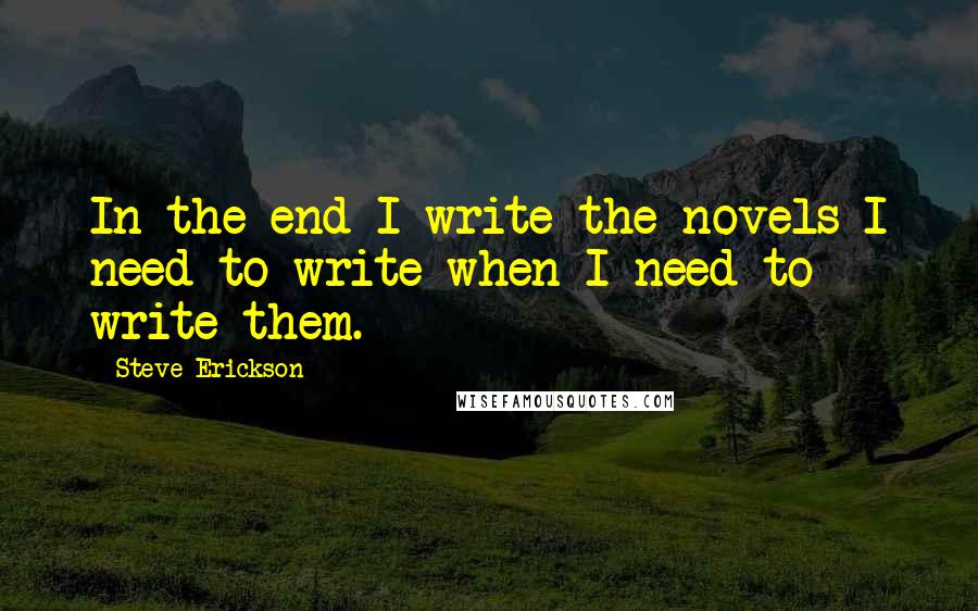 Steve Erickson Quotes: In the end I write the novels I need to write when I need to write them.