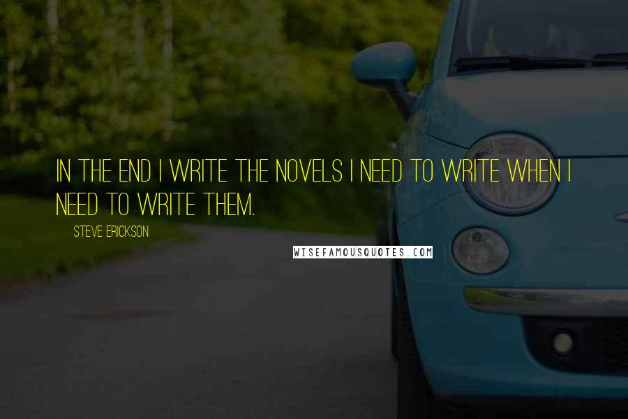 Steve Erickson Quotes: In the end I write the novels I need to write when I need to write them.