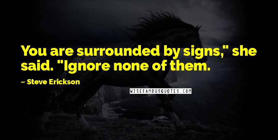 Steve Erickson Quotes: You are surrounded by signs," she said. "Ignore none of them.