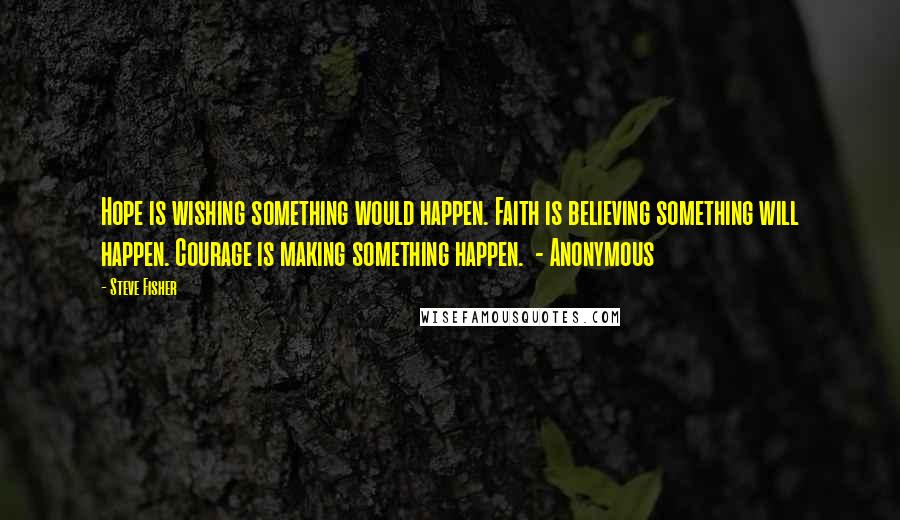 Steve Fisher Quotes: Hope is wishing something would happen. Faith is believing something will happen. Courage is making something happen. - Anonymous