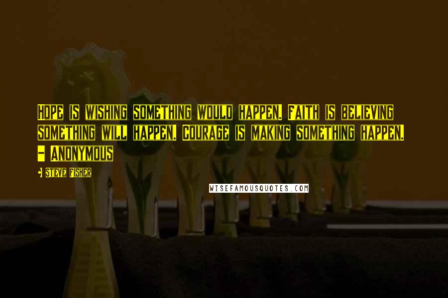 Steve Fisher Quotes: Hope is wishing something would happen. Faith is believing something will happen. Courage is making something happen. - Anonymous
