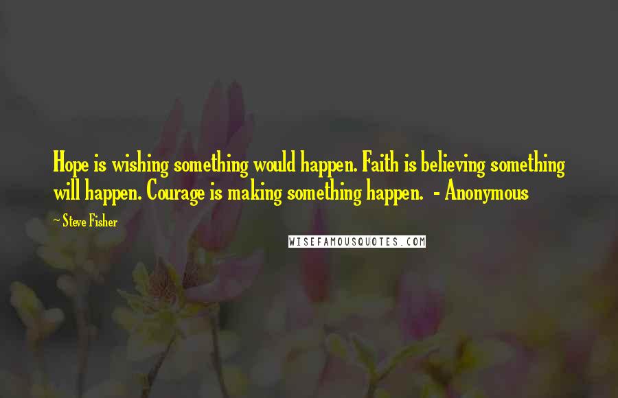 Steve Fisher Quotes: Hope is wishing something would happen. Faith is believing something will happen. Courage is making something happen. - Anonymous
