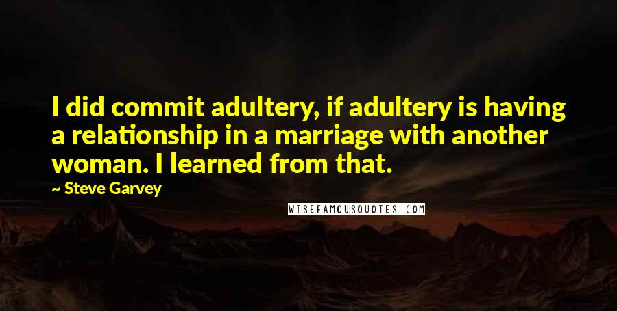 Steve Garvey Quotes: I did commit adultery, if adultery is having a relationship in a marriage with another woman. I learned from that.