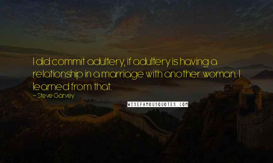 Steve Garvey Quotes: I did commit adultery, if adultery is having a relationship in a marriage with another woman. I learned from that.