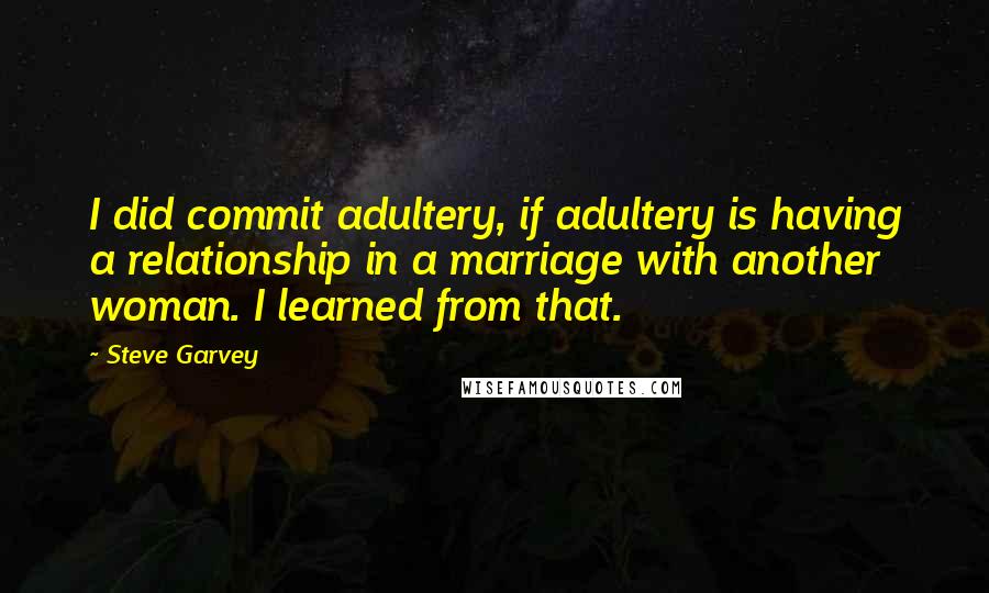 Steve Garvey Quotes: I did commit adultery, if adultery is having a relationship in a marriage with another woman. I learned from that.