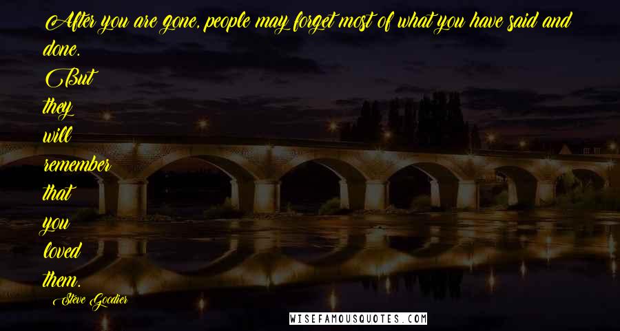 Steve Goodier Quotes: After you are gone, people may forget most of what you have said and done. But they will remember that you loved them.