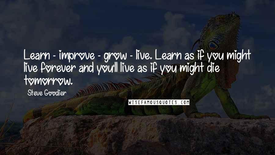 Steve Goodier Quotes: Learn - improve - grow - live. Learn as if you might live forever and you'll live as if you might die tomorrow.