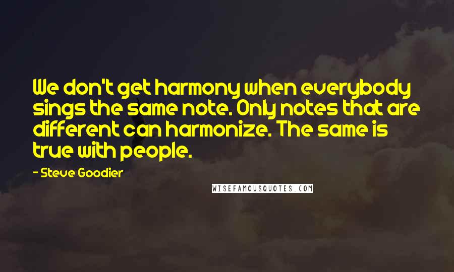 Steve Goodier Quotes: We don't get harmony when everybody sings the same note. Only notes that are different can harmonize. The same is true with people.