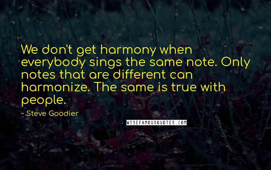 Steve Goodier Quotes: We don't get harmony when everybody sings the same note. Only notes that are different can harmonize. The same is true with people.